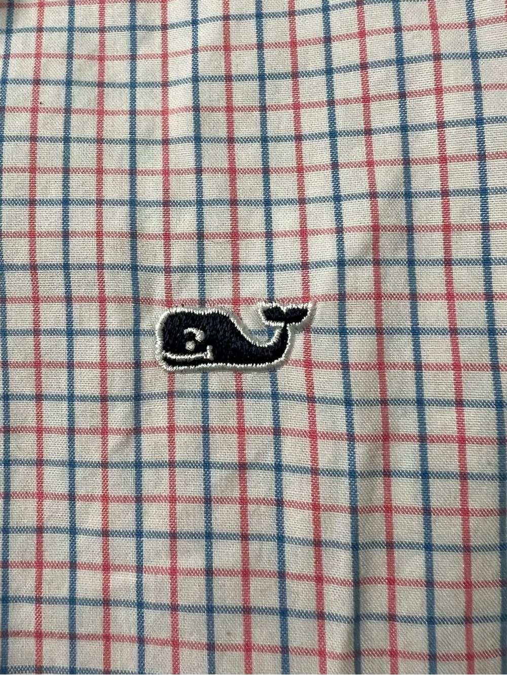 Vineyard Vines boys M(12-14) Blue and Red Windowpane Shirt with Whale Embroidery